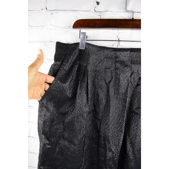Vince Designer Black Shimmery Metallic Pleated Mini Skirt w/ Pockets Size 12 - Picture 3 of 10